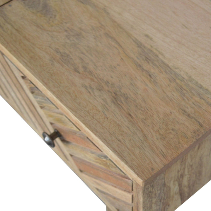 Carved Line Foldable Dressing Table - Solid Mango Wood Vanity Table for Bedroom - product view 6 showing handcrafted...