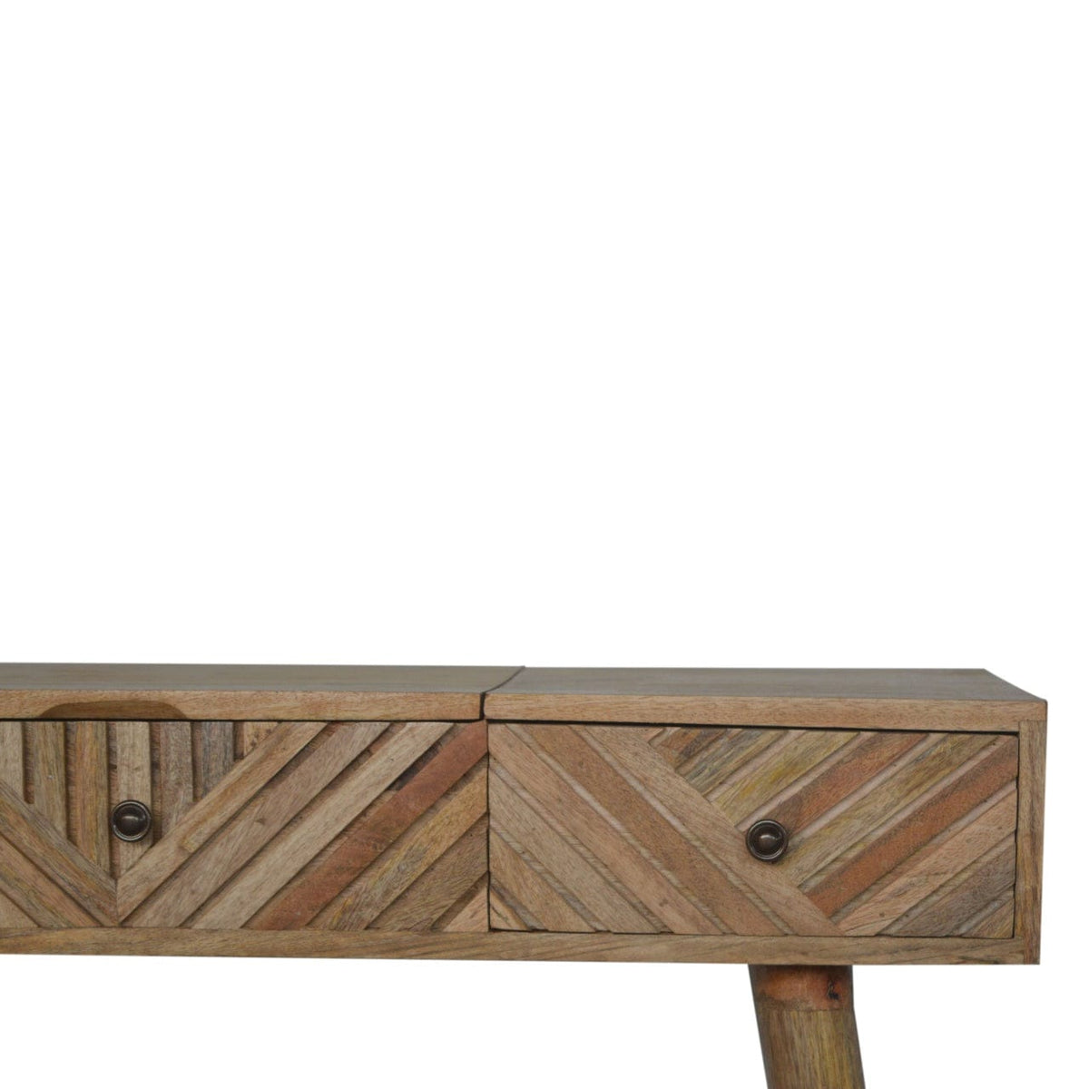 Carved Line Foldable Dressing Table - Solid Mango Wood Vanity Table for Bedroom - product view 4 showing handcrafted...