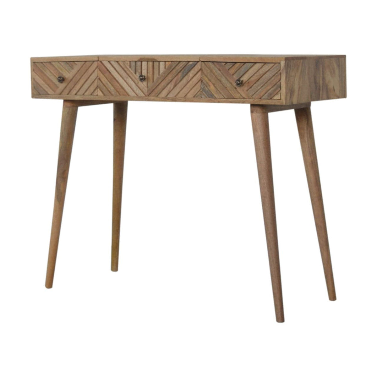 Carved Line Foldable Dressing Table - Solid Mango Wood Vanity Table for Bedroom - product view 3 showing handcrafted...