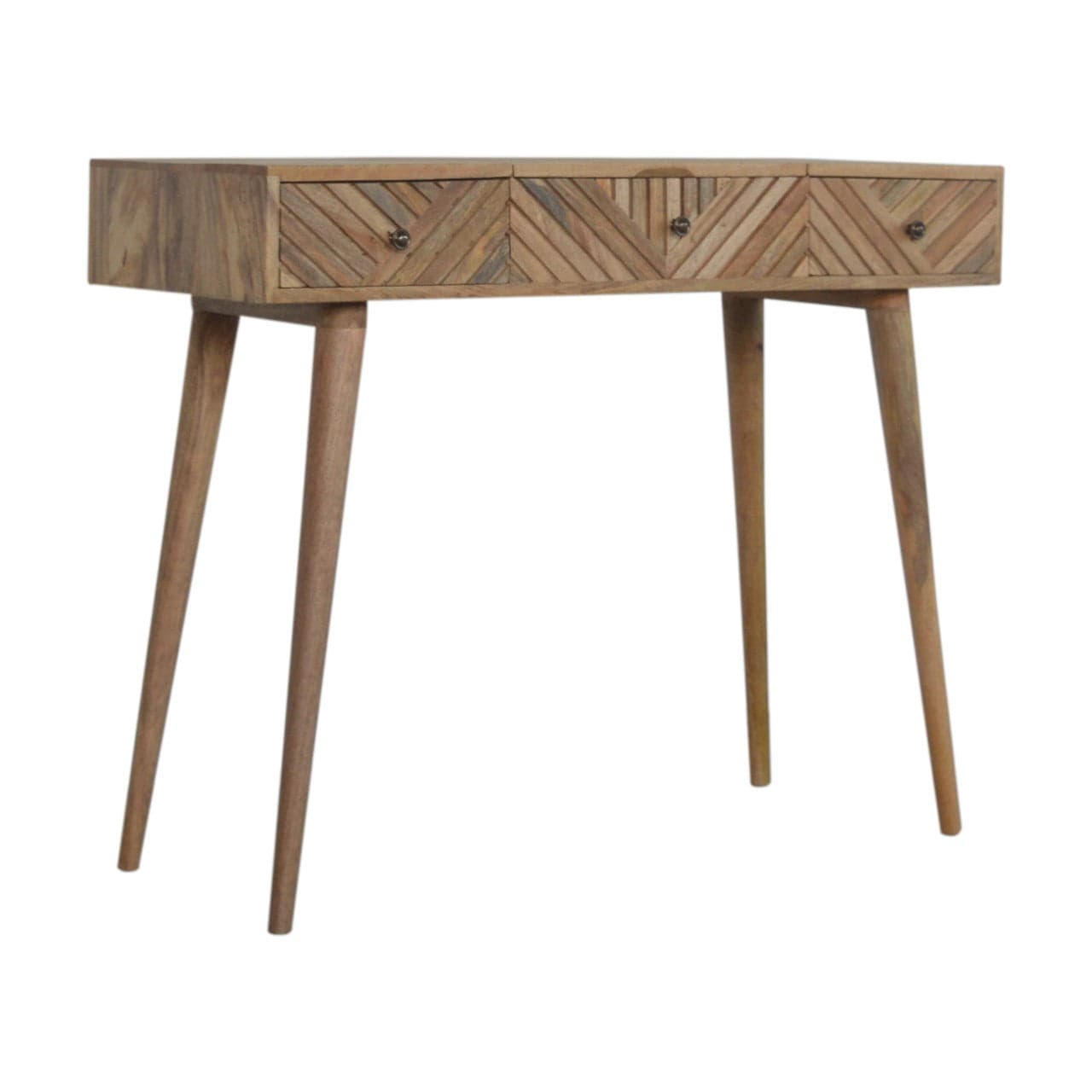 Carved Line Foldable Dressing Table - Solid Mango Wood Vanity Table for Bedroom - product view 2 showing handcrafted...