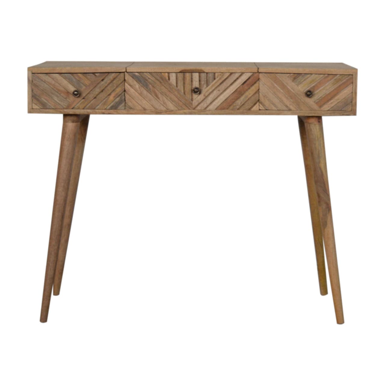 Carved Line Foldable Dressing Table - Solid Mango Wood Vanity Table for Bedroom - main view showing handcrafted solid...