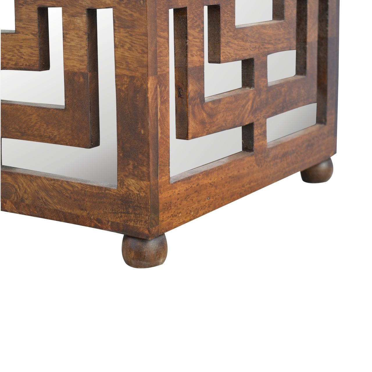 Carved Linen Seat Footstool - Solid Mango Wood Accent Stool for Living Room - product view 4 showing handcrafted solid...