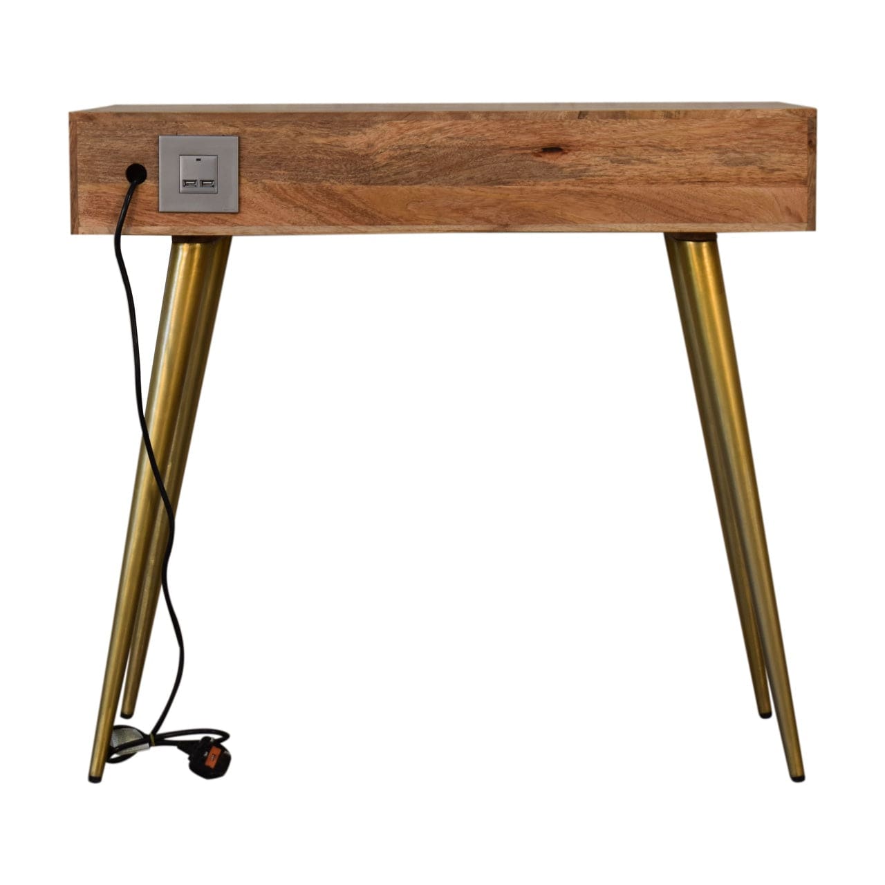 Cement Brass Cable Writing Desk - Solid Mango Wood Writing Table for Home Office - product view 8 showing handcrafted...
