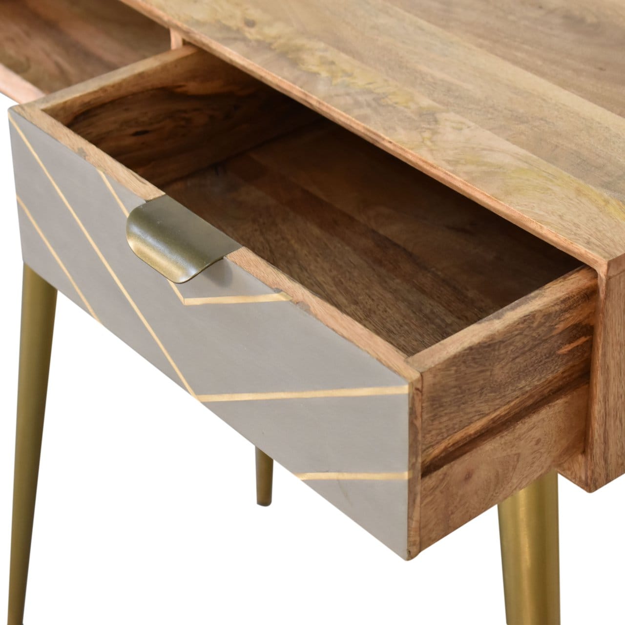 Cement Brass Cable Writing Desk - Solid Mango Wood Writing Table for Home Office - product view 5 showing handcrafted...