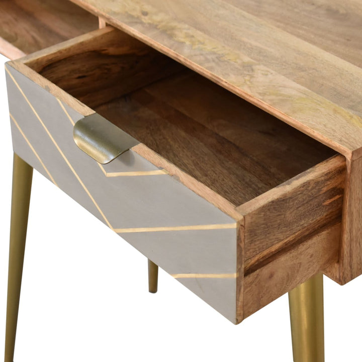 Cement Brass Cable Writing Desk - Solid Mango Wood Writing Table for Home Office - product view 5 showing handcrafted...