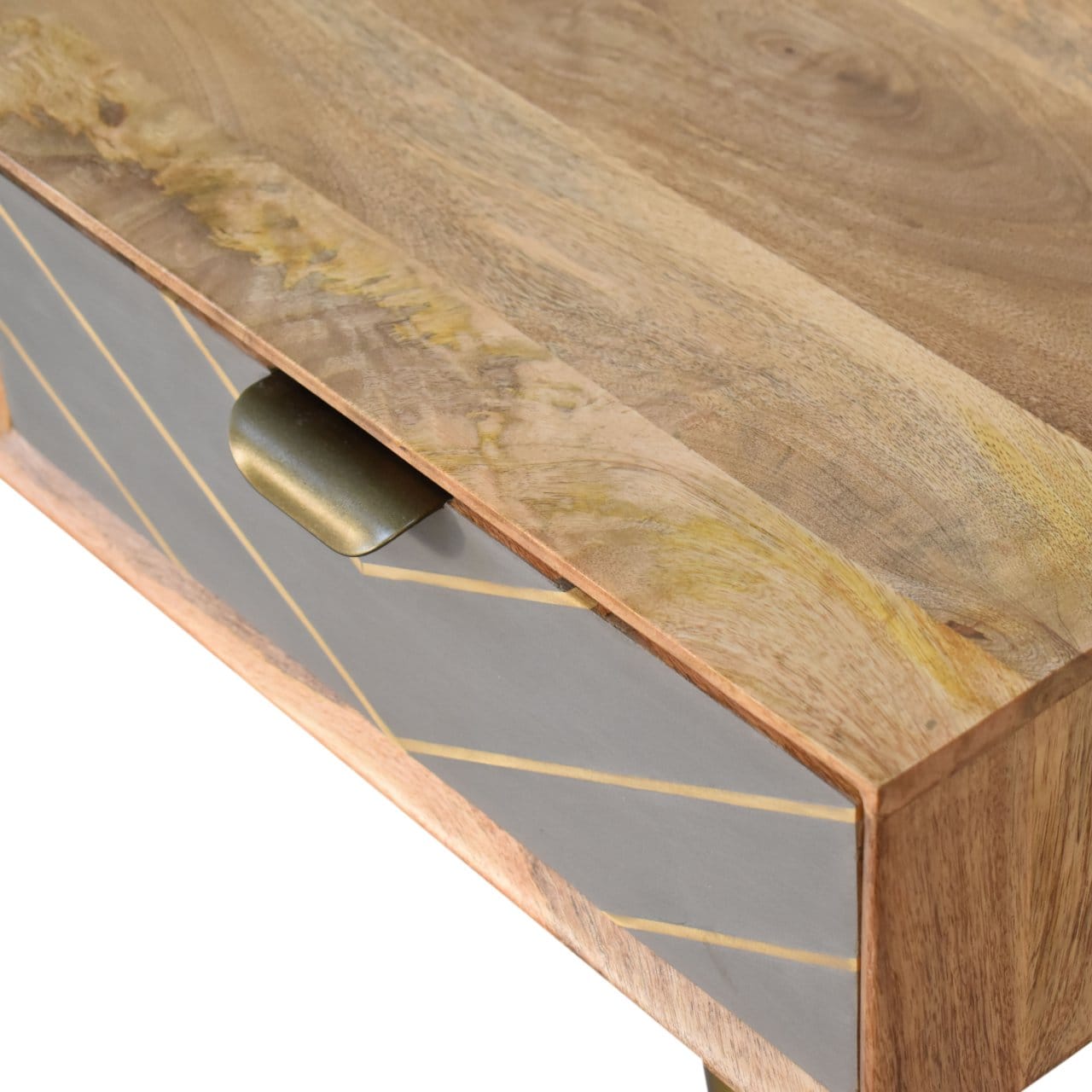 Cement Brass Cable Writing Desk - Solid Mango Wood Writing Table for Home Office - product view 4 showing handcrafted...