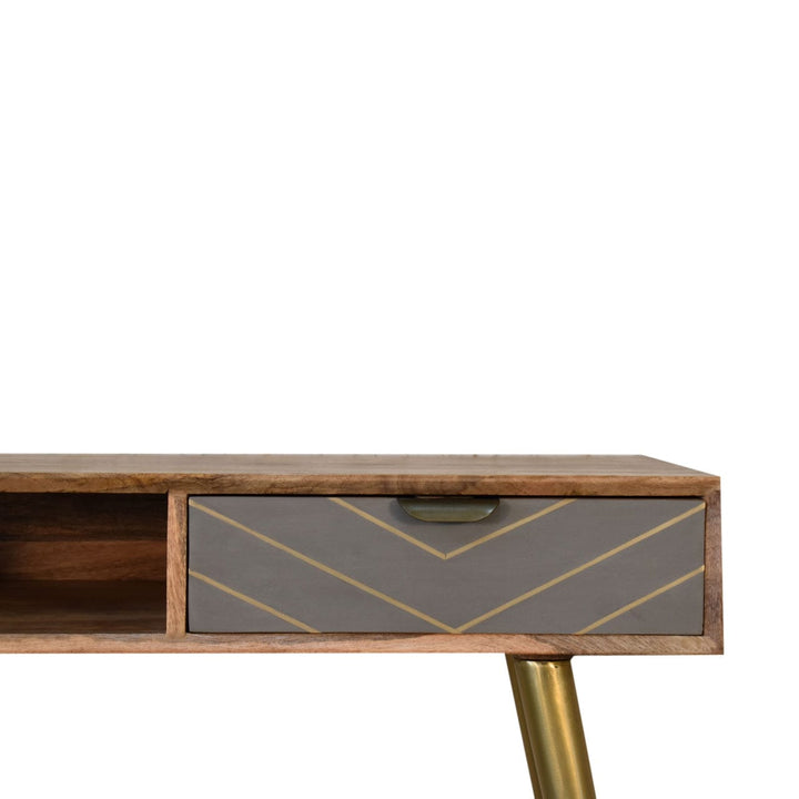 Cement Brass Cable Writing Desk - Solid Mango Wood Writing Table for Home Office - product view 3 showing handcrafted...