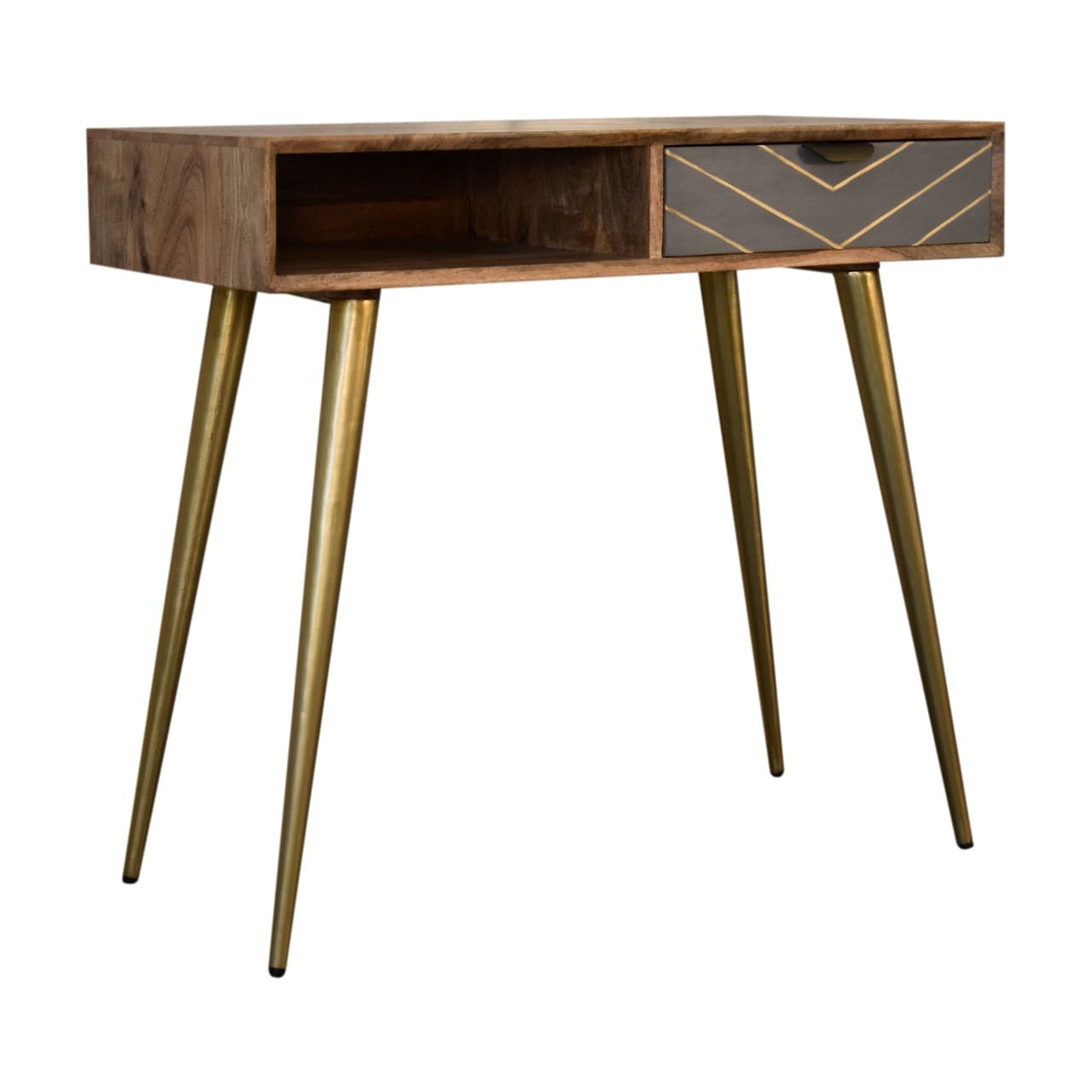 Cement Brass Cable Writing Desk - Solid Mango Wood Writing Table for Home Office - product view 2 showing handcrafted...