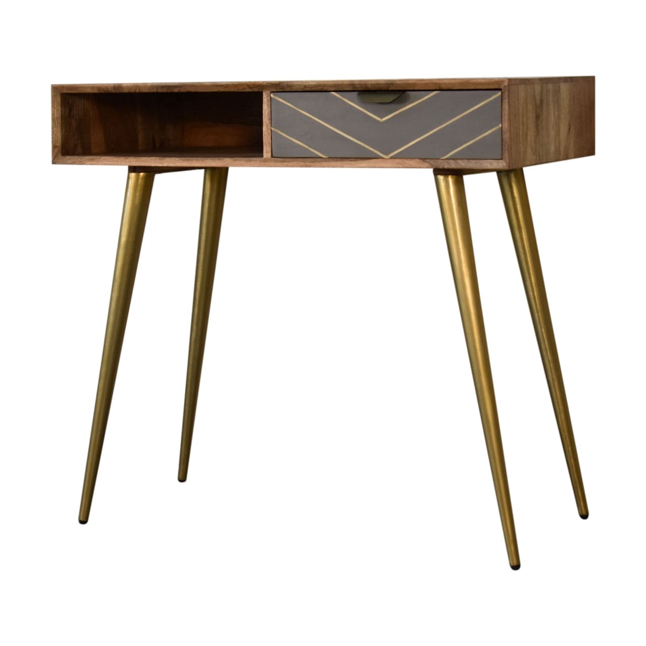 Cement Brass Cable Writing Desk - Solid Mango Wood Writing Table for Home Office - main view showing handcrafted solid...