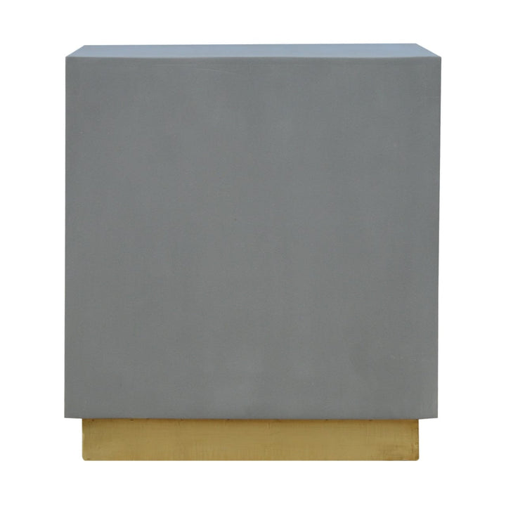Cement Cube Nightstand - Solid Mango Wood Bedside Table for Bedroom - product view 3 showing handcrafted solid mango wood...