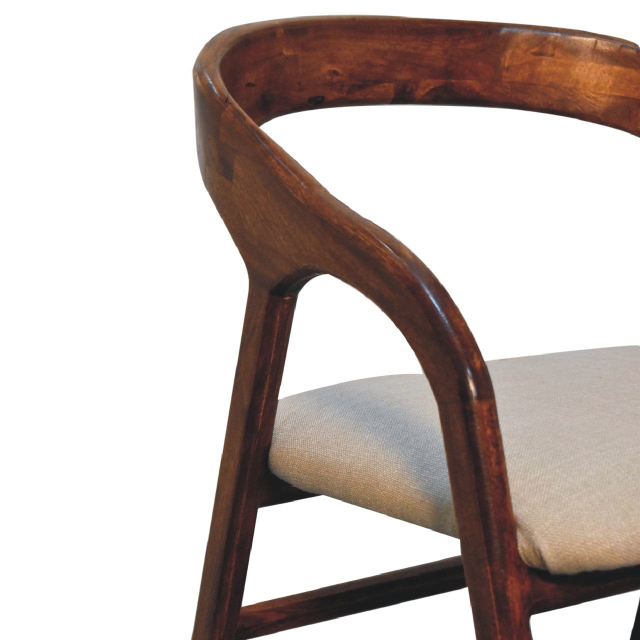Chestnut Linen Deco Chair for Bedroom in Solid Mango Wood - product view 3 showing handcrafted solid mango wood dresser