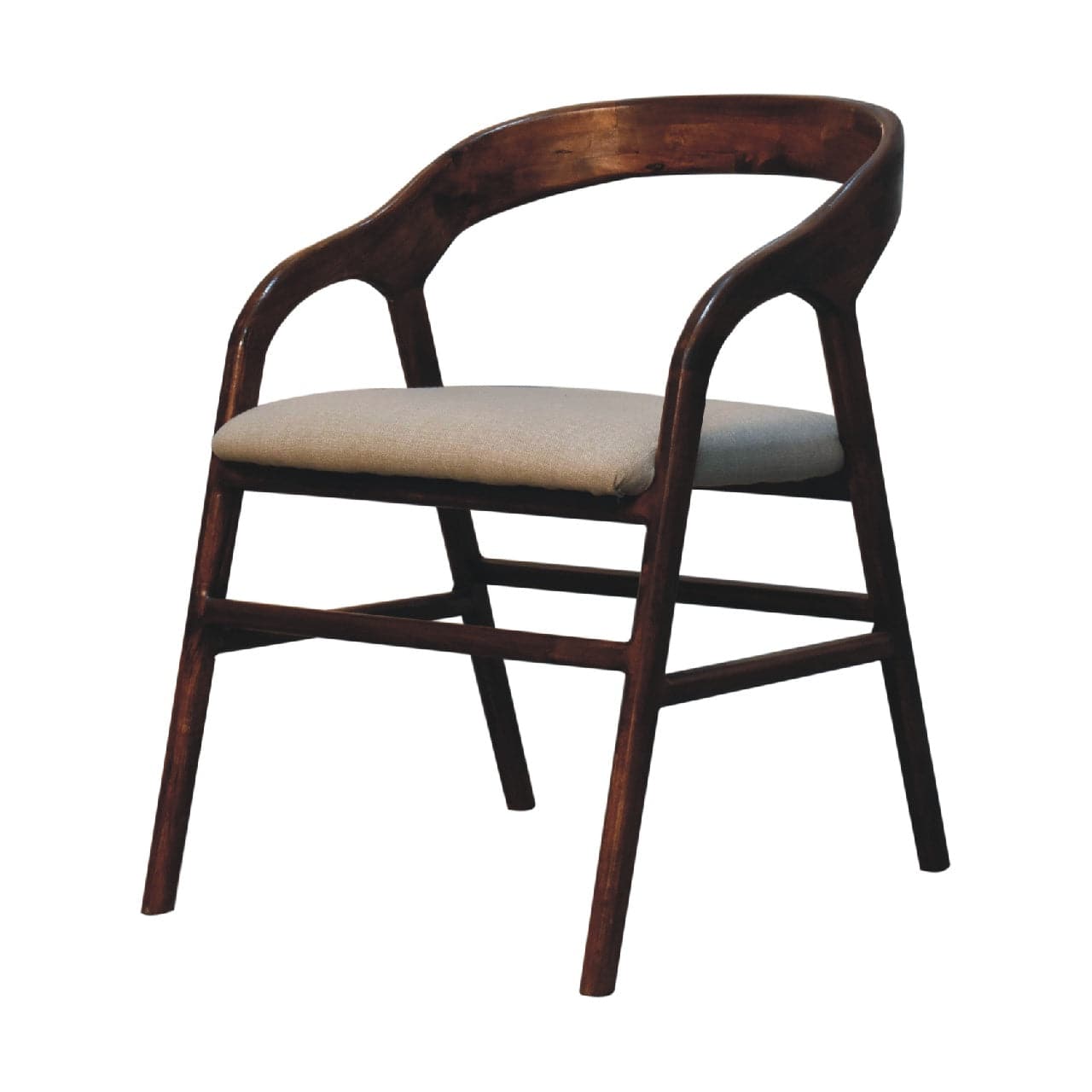 Chestnut Linen Deco Chair for Bedroom in Solid Mango Wood - product view 2 showing handcrafted solid mango wood dresser