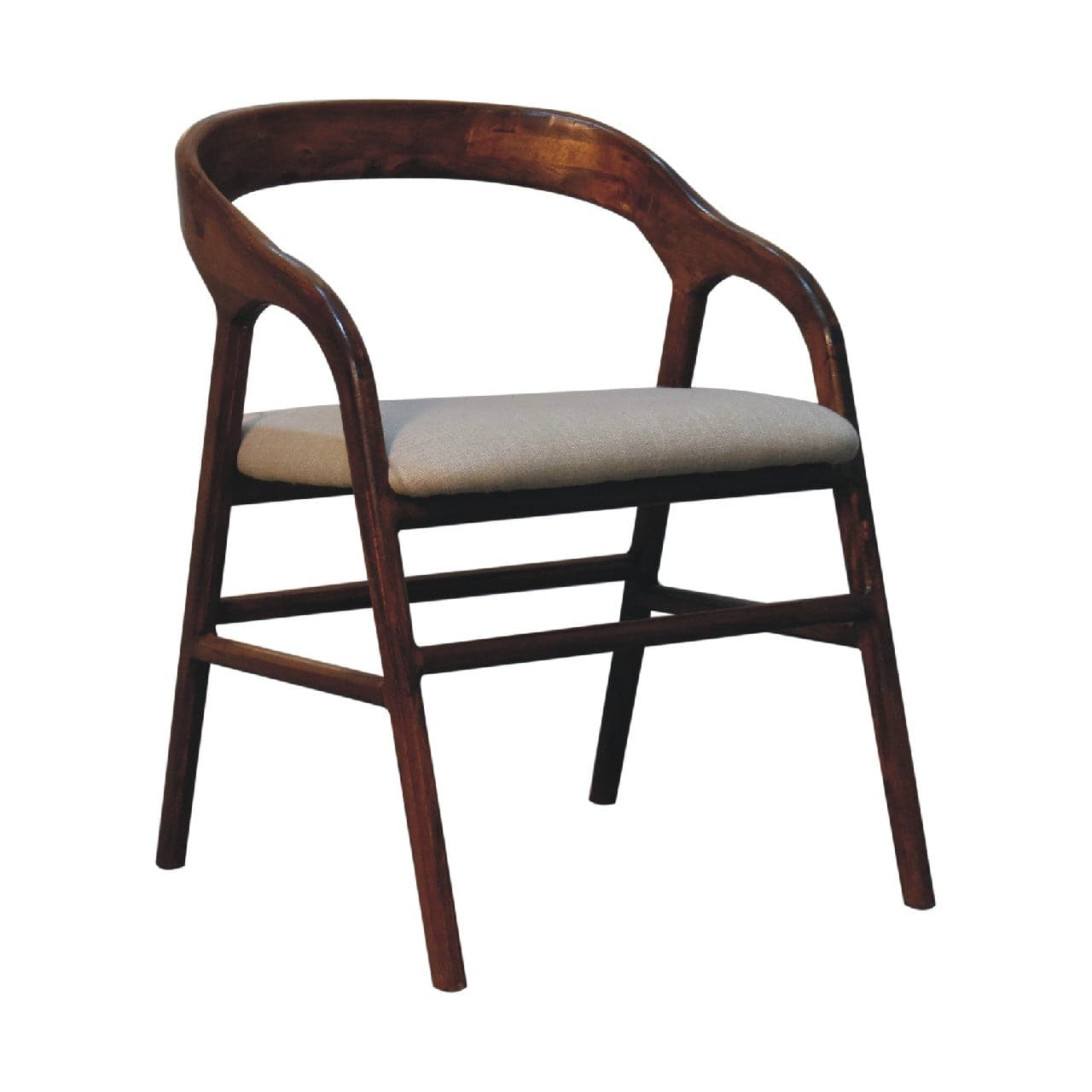 Chestnut Linen Deco Chair for Bedroom in Solid Mango Wood - main view showing handcrafted solid mango wood dresser