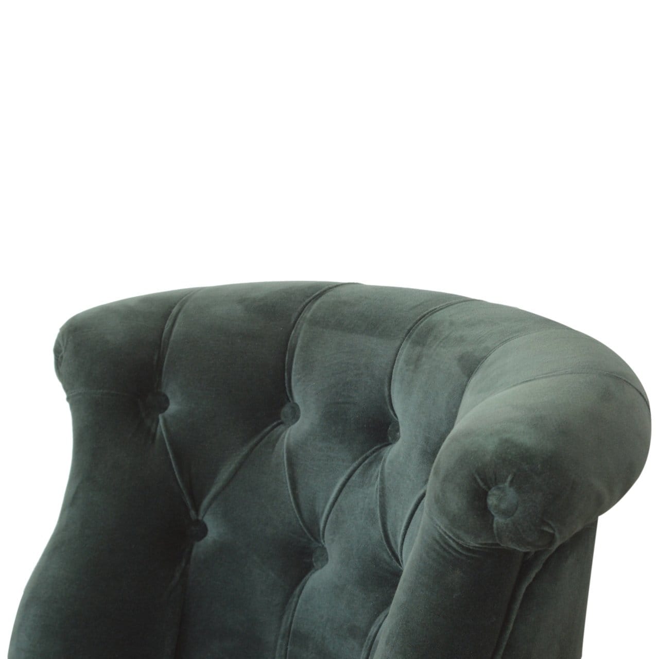 Emerald Velvet Accent Chair in Solid Mango Wood - product view 6 showing handcrafted solid mango wood chair
