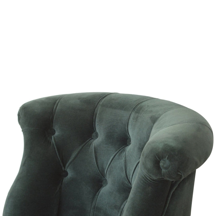 Emerald Velvet Accent Chair in Solid Mango Wood - product view 6 showing handcrafted solid mango wood chair