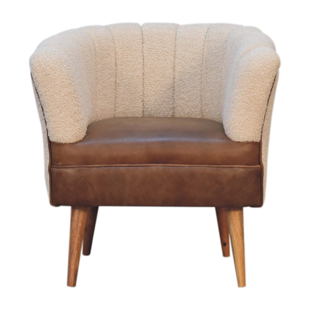 Handcrafted Boucle Cream Buffalo Armchair - Solid Mango Wood Accent Chair for Living Room - main view showing handcrafted...