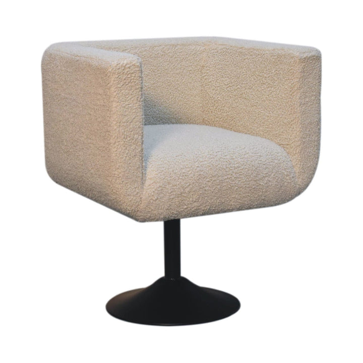 Mid-Century Modern Cream Boucle Swivel Chair in Solid Mango Wood - product view 3 showing handcrafted solid mango wood chair