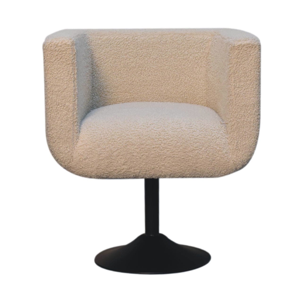 Mid-Century Modern Cream Boucle Swivel Chair in Solid Mango Wood - product view 2 showing handcrafted solid mango wood chair