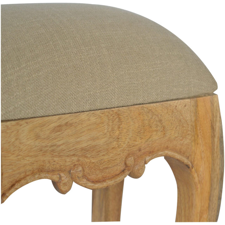 Chantilly Mud Linen Stool - Solid Mango Wood Accent Seating - product view 3 showing handcrafted solid mango wood stool