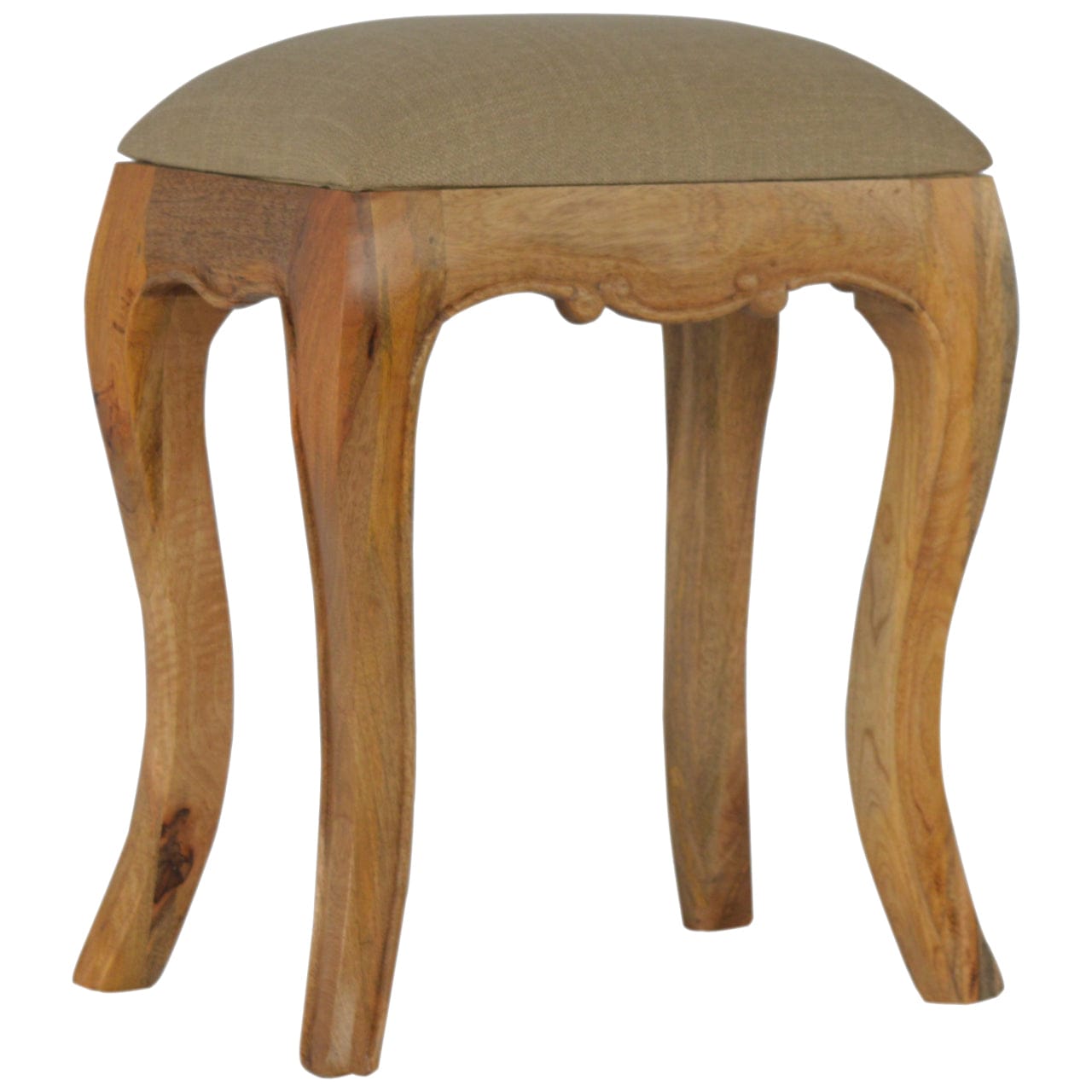 Chantilly Mud Linen Stool - Solid Mango Wood Accent Seating - main view showing handcrafted solid mango wood stool