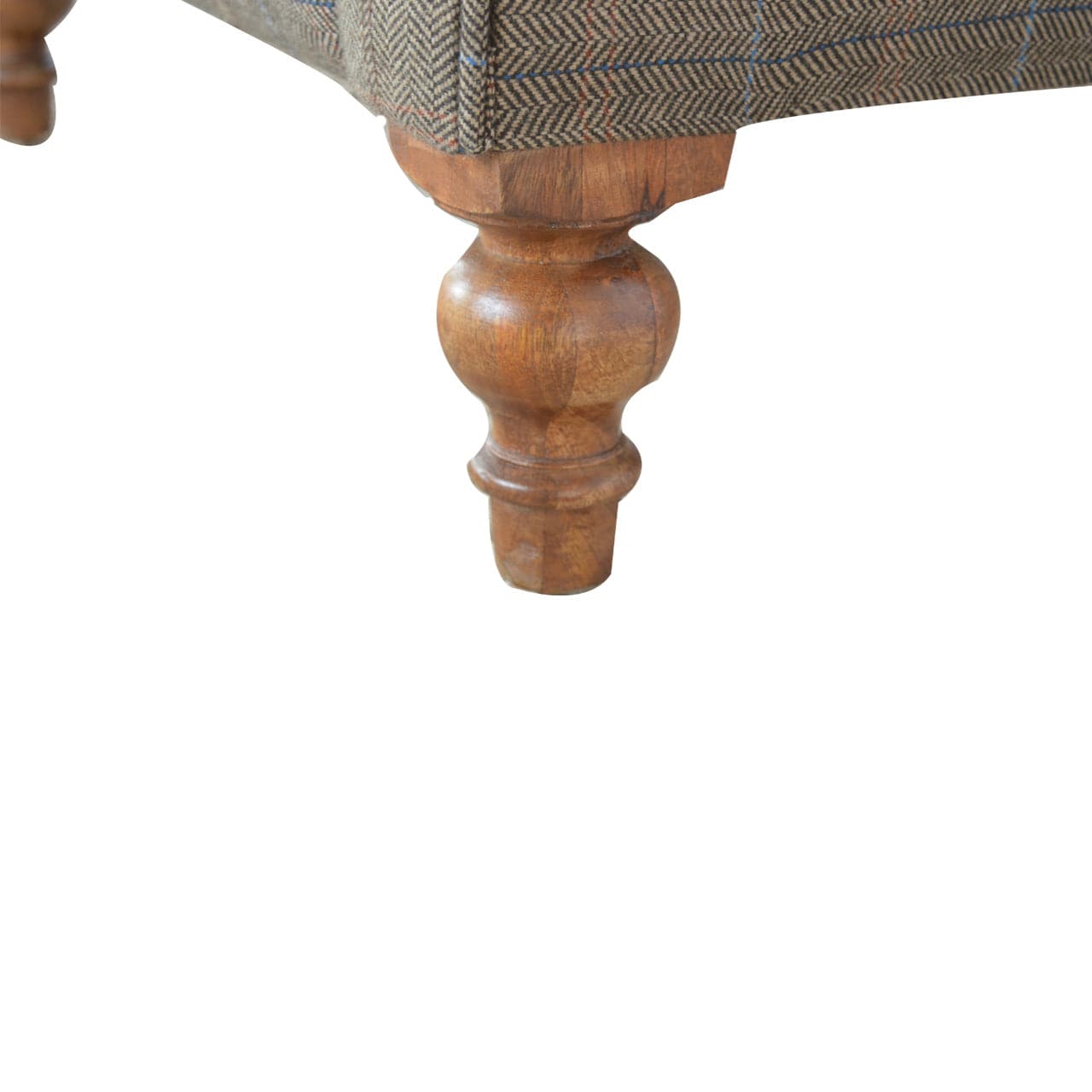 Chesterfield Multi Tweed Armchair - Solid Mango Wood Accent Chair for Living Room - product view 7 showing handcrafted...
