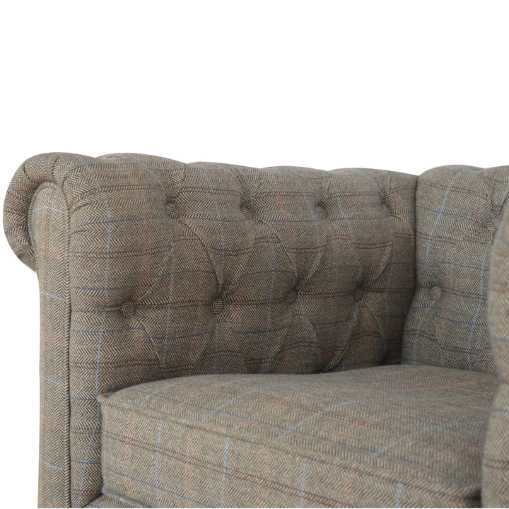 Chesterfield Multi Tweed Armchair - Solid Mango Wood Accent Chair for Living Room - product view 6 showing handcrafted...