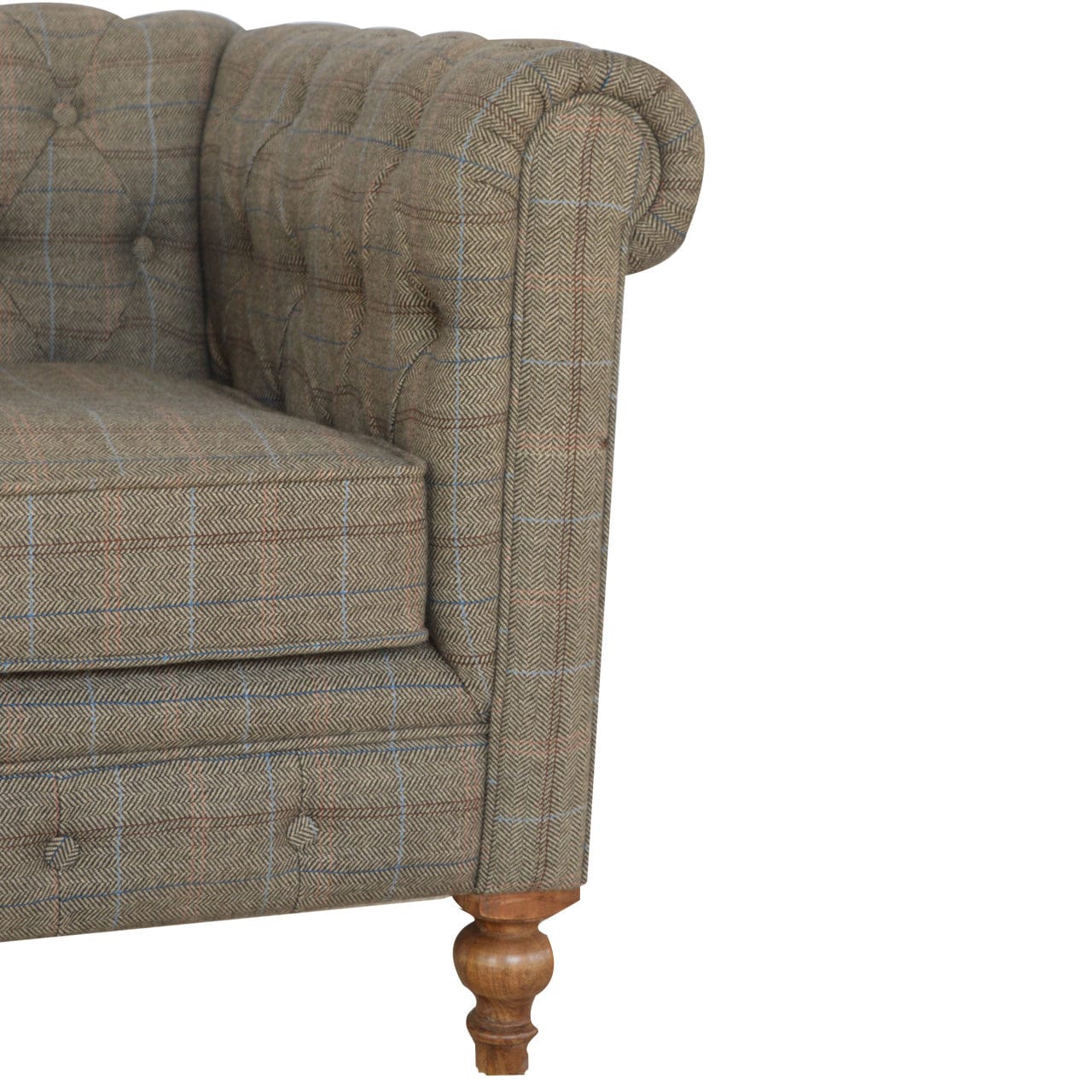 Chesterfield Multi Tweed Armchair - Solid Mango Wood Accent Chair for Living Room - product view 4 showing handcrafted...