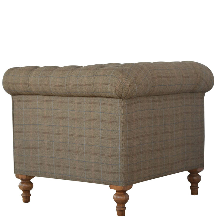 Chesterfield Multi Tweed Armchair - Solid Mango Wood Accent Chair for Living Room - product view 3 showing handcrafted...