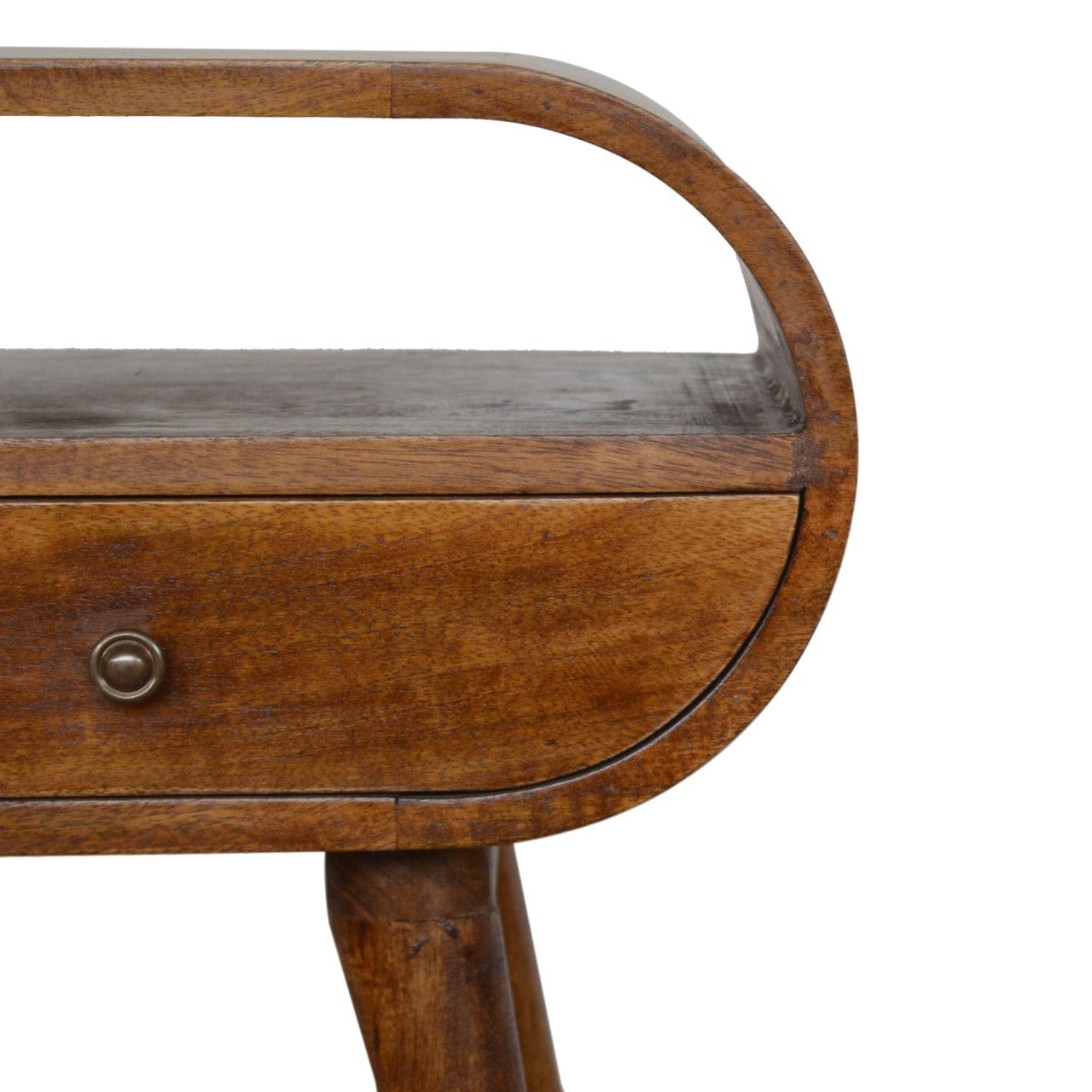 Chestnut 1 Drawer Nightstand - Solid Mango Wood Bedside Table for Bedroom - product view 6 showing handcrafted solid...
