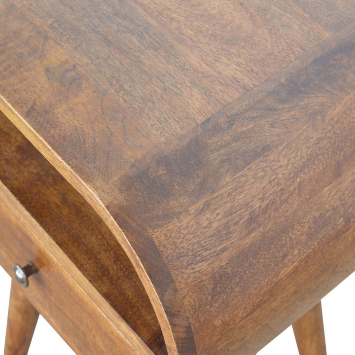 Chestnut 1 Drawer Nightstand - Solid Mango Wood Bedside Table for Bedroom - product view 5 showing handcrafted solid...
