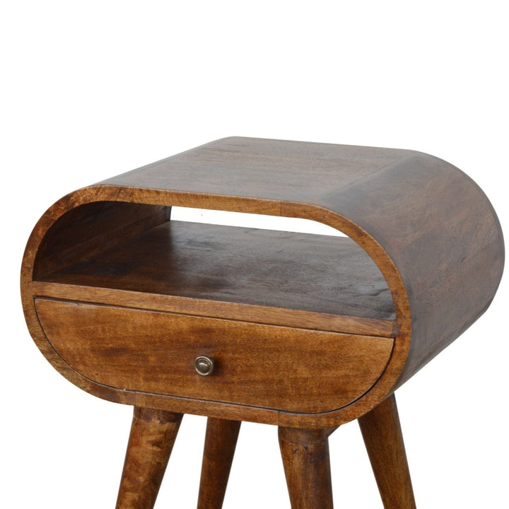 Chestnut 1 Drawer Nightstand - Solid Mango Wood Bedside Table for Bedroom - product view 3 showing handcrafted solid...