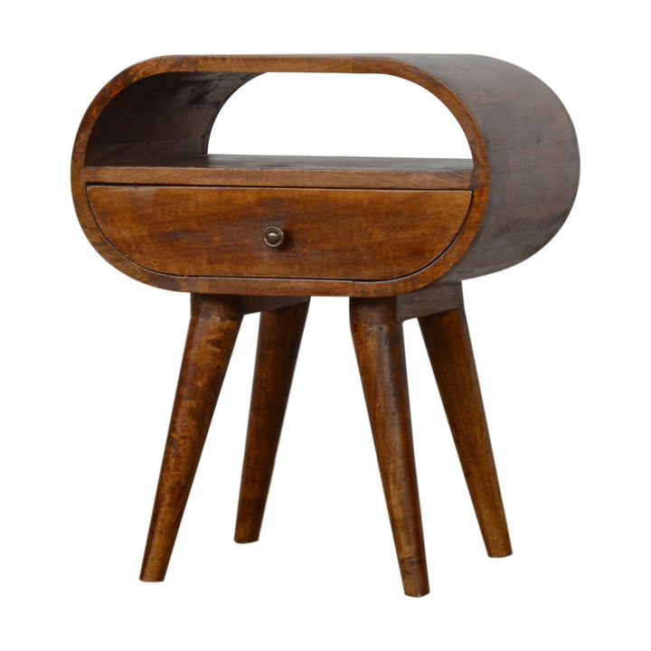 Chestnut 1 Drawer Nightstand - Solid Mango Wood Bedside Table for Bedroom - product view 2 showing handcrafted solid...