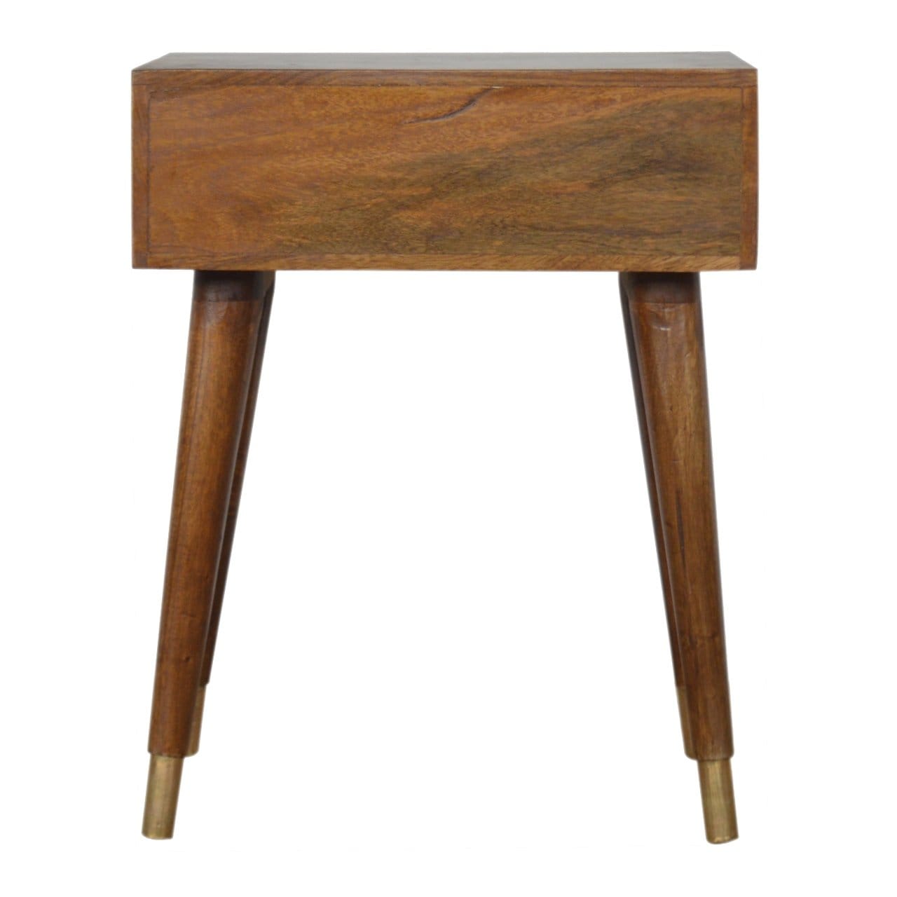 Chestnut Brass Cut out Nightstand - Solid Mango Wood Bedside Table for Bedroom - product view 8 showing handcrafted solid...
