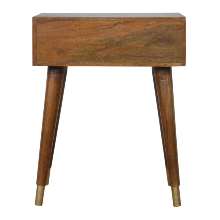 Chestnut Brass Cut out Nightstand - Solid Mango Wood Bedside Table for Bedroom - product view 8 showing handcrafted solid...