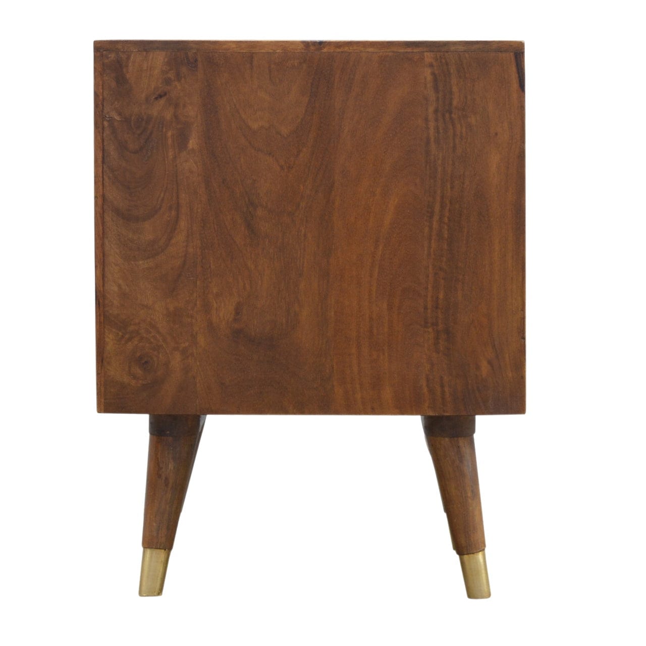 Chestnut Brass Cut-out Nightstand - Solid Mango Wood Bedside Table for Bedroom - product view 8 showing handcrafted solid...