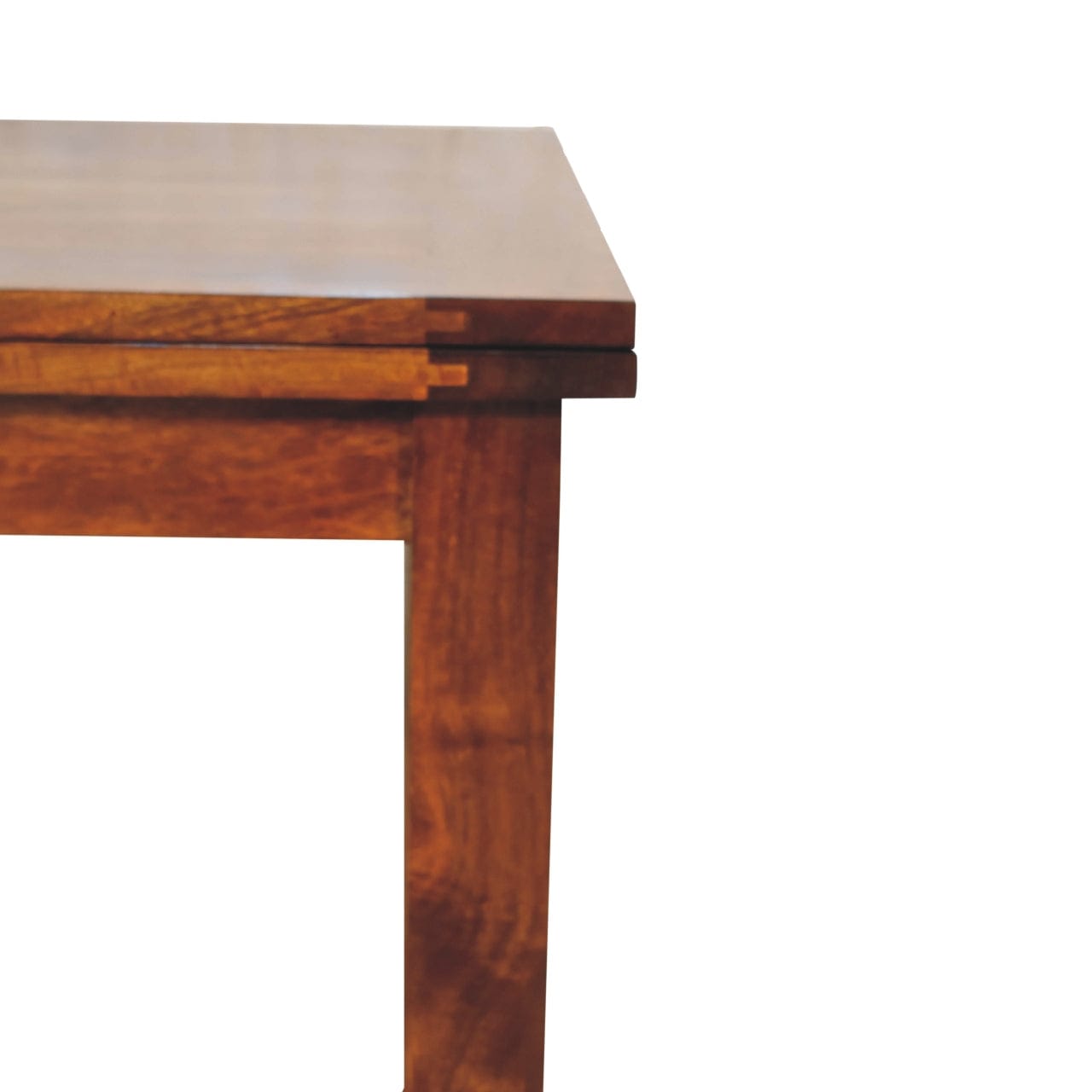 Chestnut Butterfly Dining Table - Solid Mango Wood Kitchen Table side view showing butterfly extension mechanism.