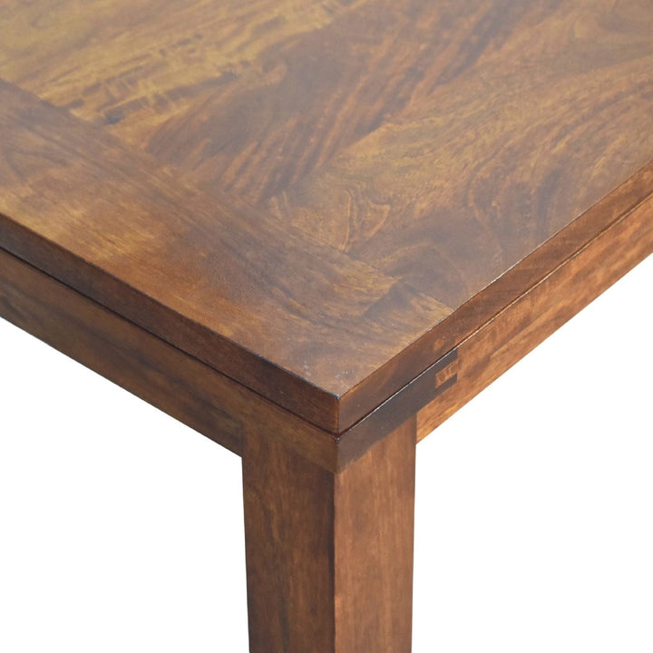 Chestnut Butterfly Dining Table - Solid Mango Wood Kitchen Table close-up of the corner and surface detail