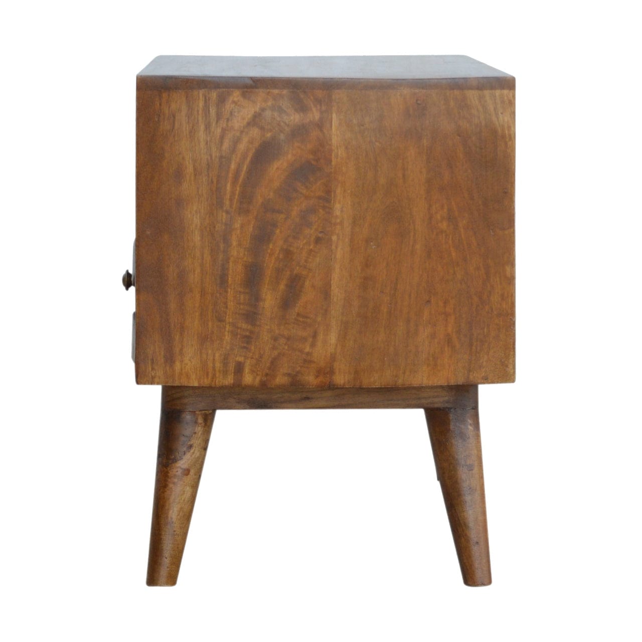 Chestnut Carve TV Stand - Solid Mango Wood Entertainment Center for Living Room - product view 7 showing handcrafted...