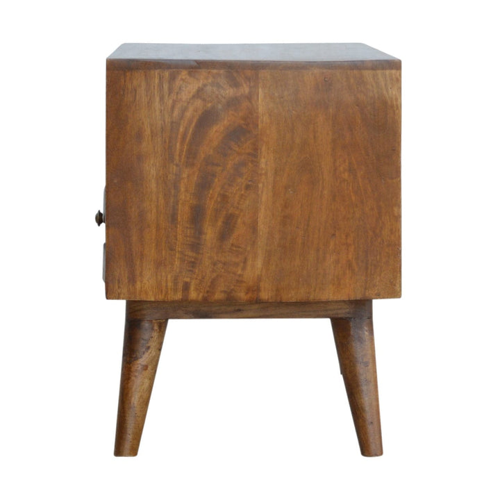 Chestnut Carve TV Stand - Solid Mango Wood Entertainment Center for Living Room - product view 7 showing handcrafted...