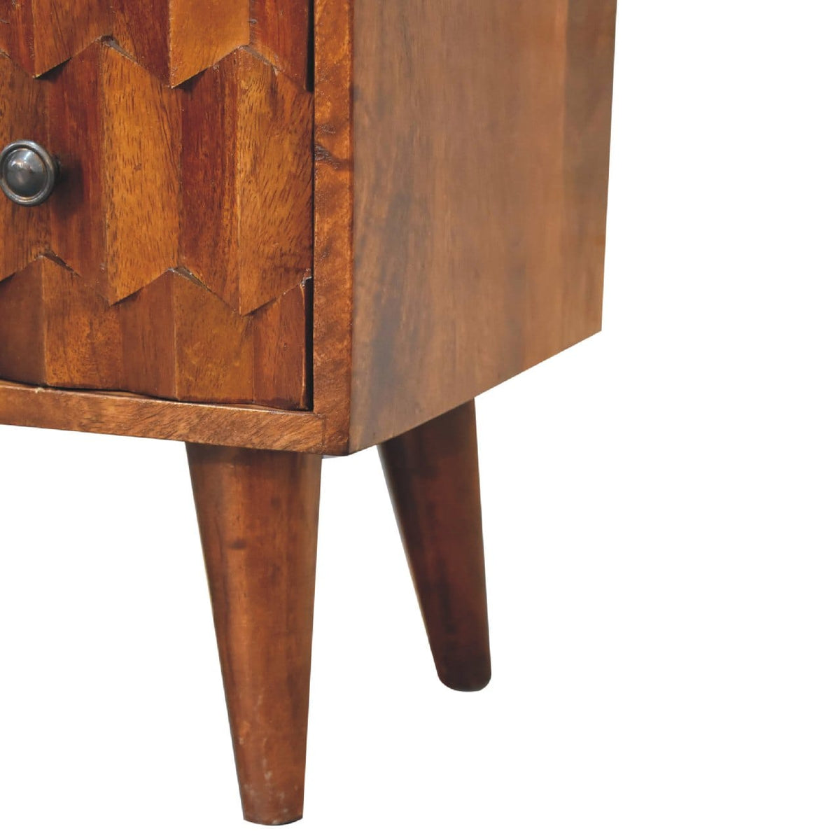 Chestnut Carved Dresser - Solid Mango Wood Storage Chest for Bedroom - product view 7 showing handcrafted solid mango...