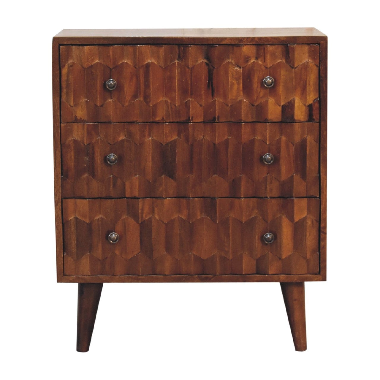 Chestnut Carved Dresser - Solid Mango Wood Storage Chest for Bedroom - main view showing handcrafted solid mango wood dresser
