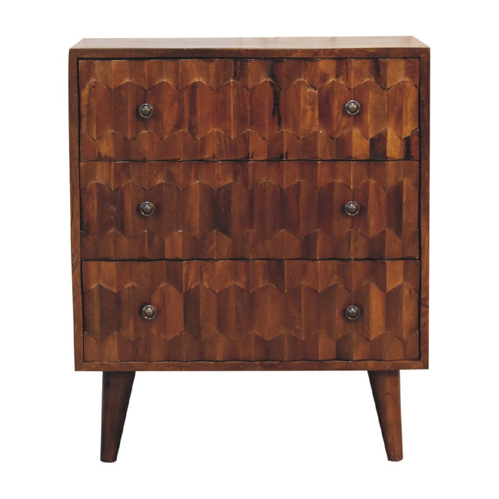 Chestnut Carved Dresser - Solid Mango Wood Storage Chest for Bedroom - main view showing handcrafted solid mango wood dresser