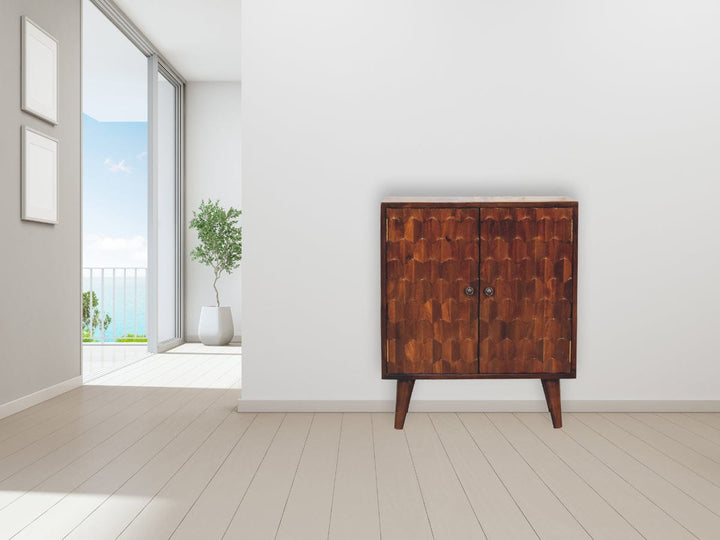 Chestnut Carved Sideboard - Solid Mango Wood Buffet Cabinet for Dining Room - product view 8 showing handcrafted solid...