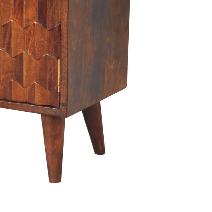 Chestnut Carved Sideboard - Solid Mango Wood Buffet Cabinet for Dining Room - product view 7 showing handcrafted solid...