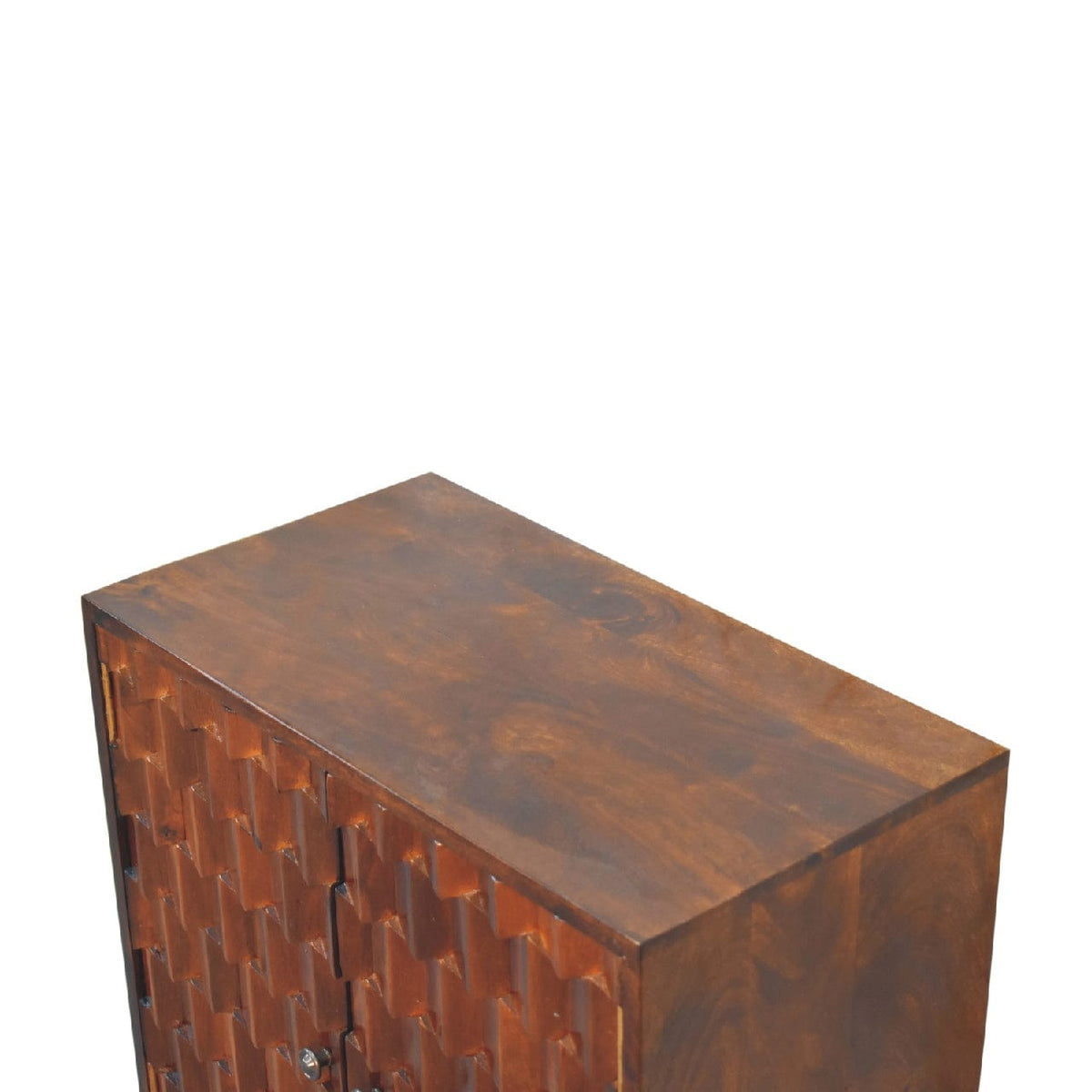 Chestnut Carved Sideboard - Solid Mango Wood Buffet Cabinet for Dining Room - product view 6 showing handcrafted solid...