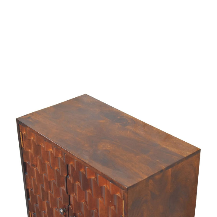 Chestnut Carved Sideboard - Solid Mango Wood Buffet Cabinet for Dining Room - product view 6 showing handcrafted solid...