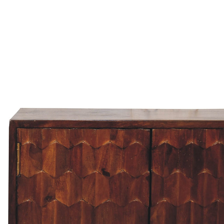 Chestnut Carved Sideboard - Solid Mango Wood Buffet Cabinet for Dining Room - product view 4 showing handcrafted solid...
