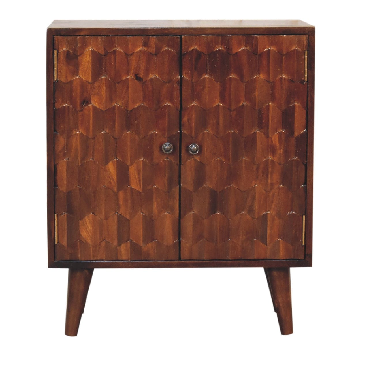 Chestnut Carved Sideboard - Solid Mango Wood Buffet Cabinet for Dining Room - main view showing handcrafted solid mango...