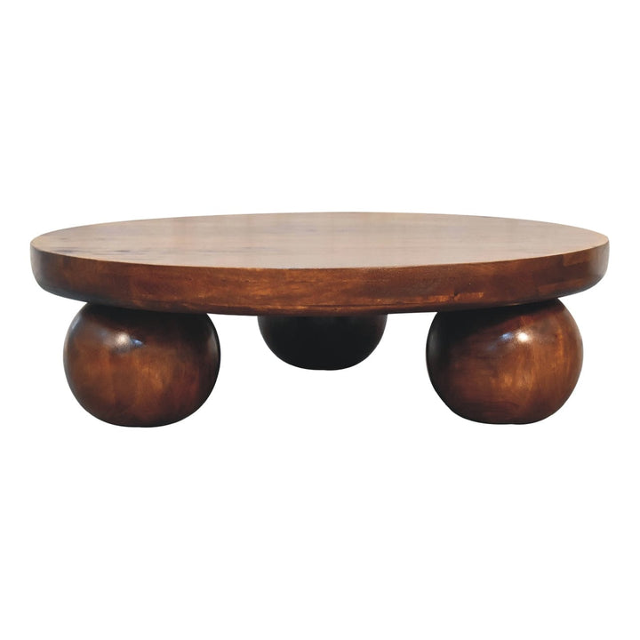 Chestnut Central Ball Coffee Table - Solid Mango Wood Center Table for Living Room - product view 9 showing handcrafted...