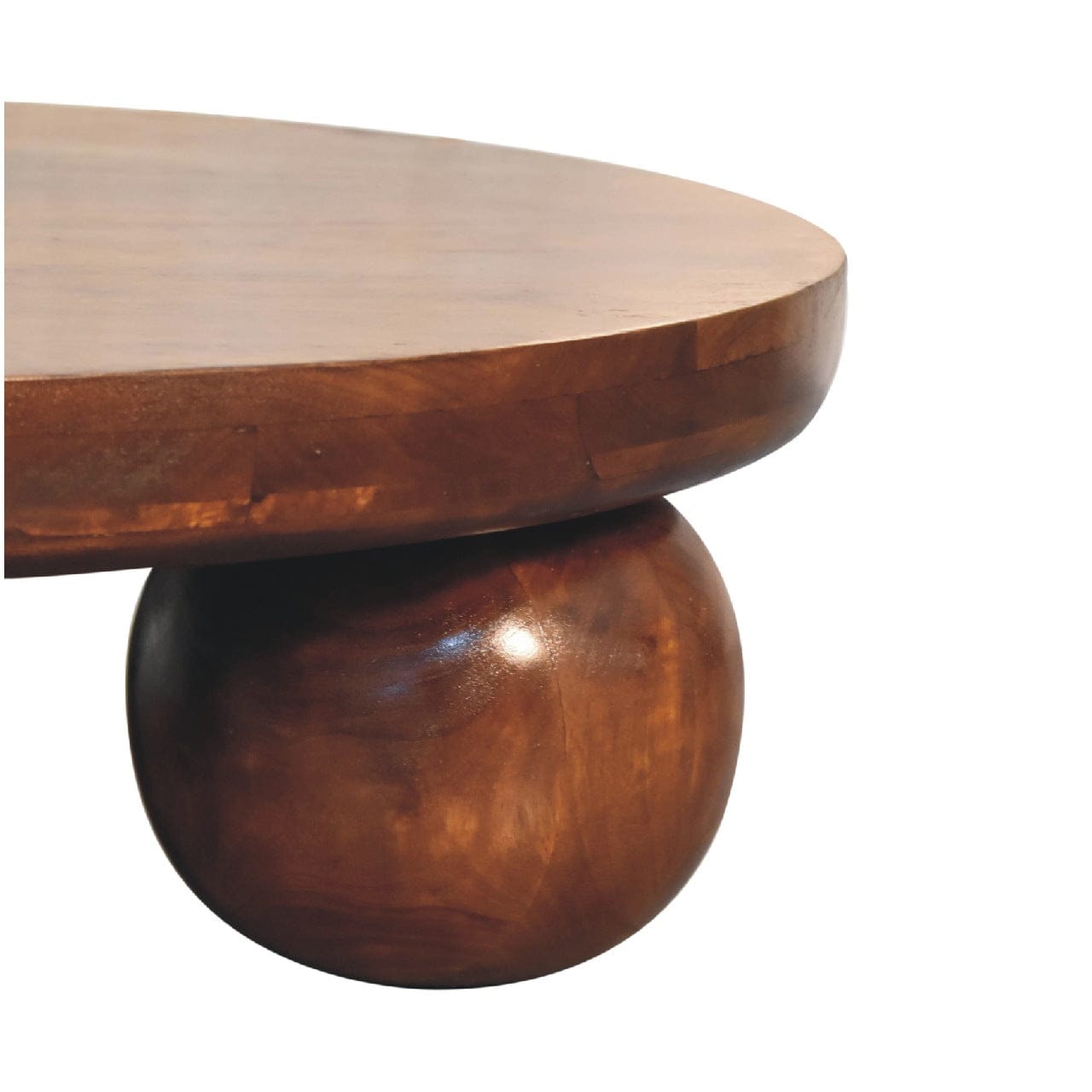 Chestnut Central Ball Coffee Table - Solid Mango Wood Center Table for Living Room - product view 8 showing handcrafted...